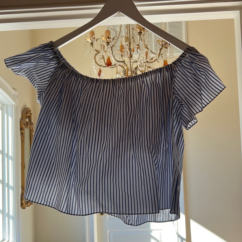 Zara blue and white striped off the shoulder top